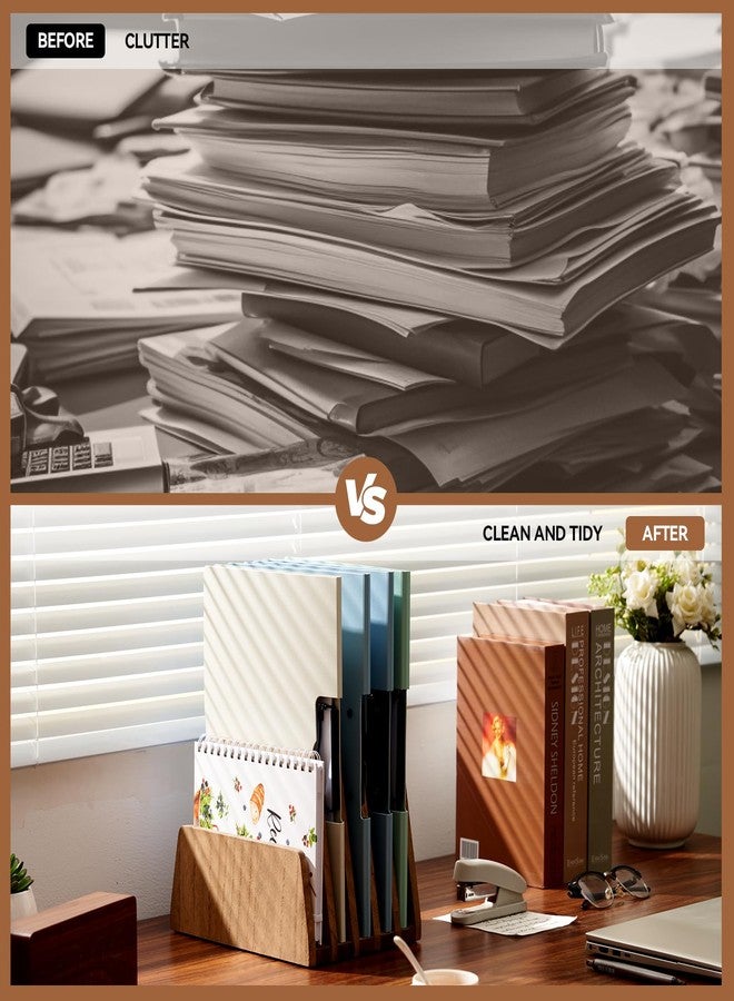 KIRIGEN Wooden Desk Mail Organizer 5 Slots File Paper Holder Desktop Wood Document Letter Holder Organizer for Home Office Dark Brown (5KWJJ-DBR) - Image 3